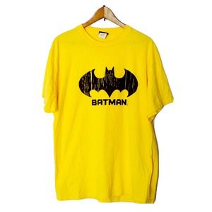 Batman Graphic Yellow Black Logo Men's T-Shirt Size Large